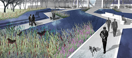 Poplar park, London Poplar Park - posztindusztriális park a Lea folyó völgyében